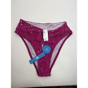 Cupshe Bikini Bottoms Swim Suit Womens Sz S Pink Leaves‎ Cheeky NWT